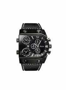 OULM Men Three Time Zones Leather Band Quartz Watch…