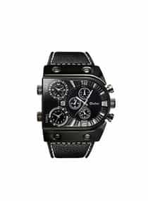 OULM Men Three Time Zones Leather Band Quartz Watch…